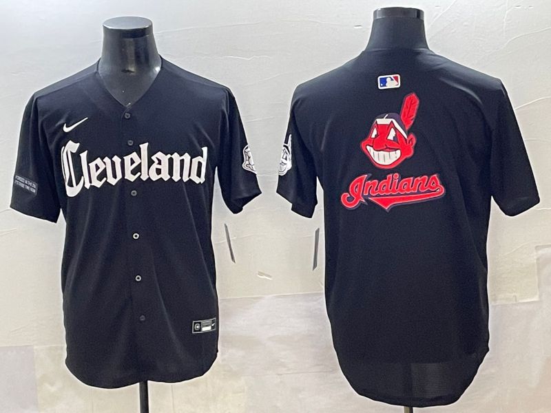 Men 2025 Cleveland Indians Blank Black Five generations Joint Name Nike MLB Jersey style 7->cleveland indians->MLB Jersey